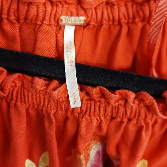 FREE PEOPLE FLEUR DU JOUR OFF-THE-SHOULDER EMBROIDERY DRESS RED Sz S MINI SHIFT - Picture 12 of 13